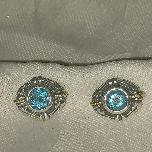 LAGOS Caviar Vintage Blue Topaz Stud Earrings, SS & 18k - Picture 2 of 10